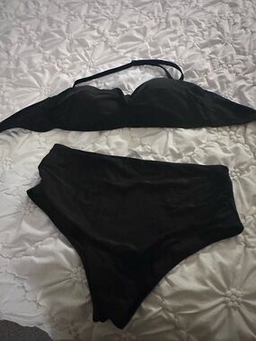 Maurices Black High-Waist Bikini Set with Bustier Top and Removable Strap
